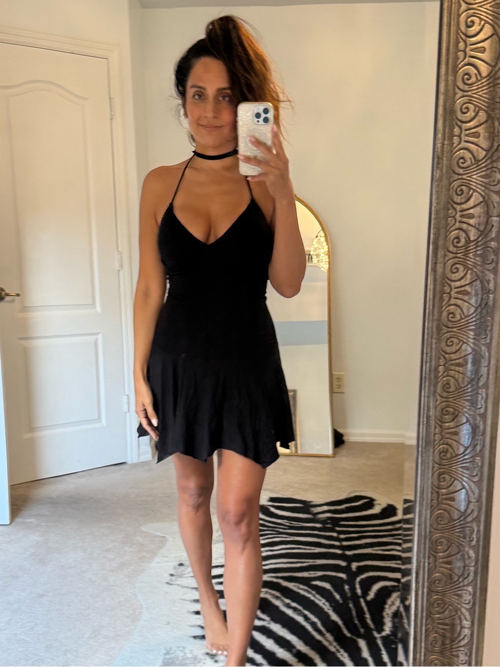 Reformation Black Halter Spaghetti-Strap Mini Dress
